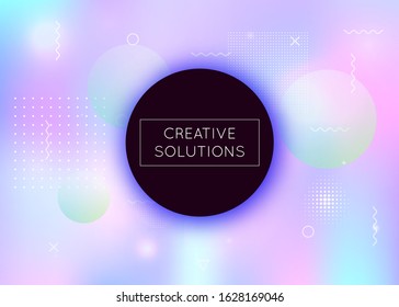 Memphis gradient background with liquid shapes. Dynamic holographic fluid with bauhaus elements. Graphic template for placard, presentation, banner, brochure. Fluorescent memphis gradient.