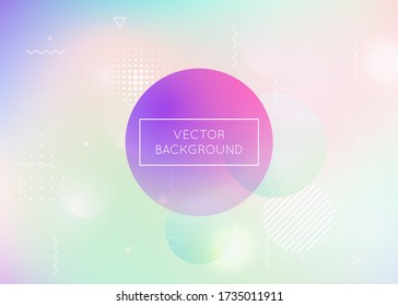 Memphis gradient background with liquid shapes. Dynamic holographic fluid with bauhaus elements. Graphic template for brochure, banner, wallpaper, mobile screen. Bright memphis gradient.