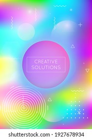 Memphis gradient background with liquid shapes. Dynamic holographic fluid with bauhaus elements. Graphic template for book, annual, mobile interface, web app. Neon memphis gradient.