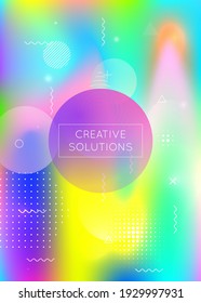 Memphis gradient background with liquid shapes. Dynamic holographic fluid with bauhaus elements. Graphic template for book, annual, mobile interface, web app. Colorful memphis gradient.