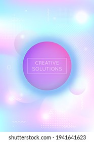 Memphis gradient background with liquid shapes. Dynamic holographic fluid with bauhaus elements. Graphic template for flyer, ui, magazine, poster, banner and app. Fluorescent memphis gradient.
