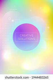 Memphis gradient background with liquid shapes. Dynamic holographic fluid with bauhaus elements. Graphic template for placard, presentation, banner, brochure. Hipster memphis gradient.