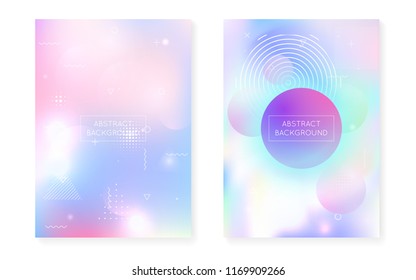 Memphis gradient set with liquid shapes. Dynamic holographic fluid with bauhaus background. Graphic template for placard, presentation, banner, brochure. Trendy memphis gradient set.