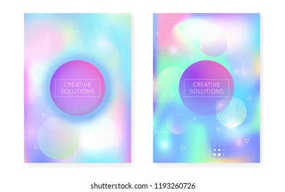 Memphis gradient set with liquid shapes. Dynamic holographic fluid with bauhaus background. Graphic template for book, annual, mobile interface, web app. Colorful memphis gradient set.