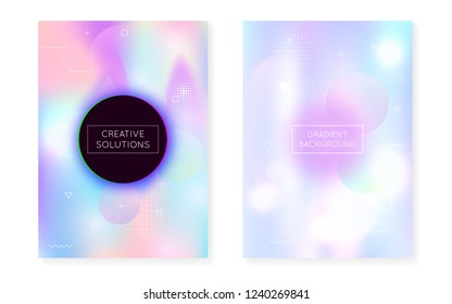 Memphis gradient set with liquid shapes. Dynamic holographic fluid with bauhaus background. Graphic template for placard, presentation, banner, brochure. Trendy memphis gradient set.