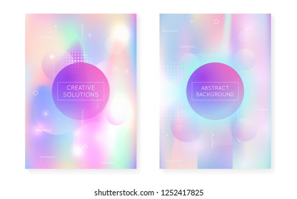 Memphis gradient set with liquid shapes. Dynamic holographic fluid with bauhaus background. Graphic template for placard, presentation, banner, brochure. Stylish memphis gradient set.