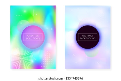 Memphis gradient set with liquid shapes. Dynamic holographic fluid with bauhaus background. Graphic template for flyer, ui, magazine, poster, banner and app. Hipster memphis gradient set.