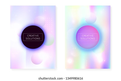 Memphis gradient set with liquid shapes. Dynamic holographic fluid with bauhaus background. Graphic template for book, annual, mobile interface, web app. Pearlescent memphis gradient set.