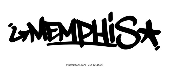 Memphis graffiti tag em negrito letras pretas sobre fundo transparente. Ritmo cultural e fluxo expressivo ótimos para imagens de rua arrojadas e arte orientada pela música