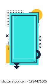 Memphis graphic design frame for photo content. Sample for social media marketing, Geometric flyer with arrows.  Promotion, brochure mock up advertising, vector illustration