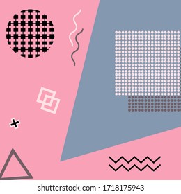 Memphis graphic retro graphic, universal trend 80, 90s style. Vintage geometric shapes, vector illustration, abstract figure. Template for poster banner billboard sale.