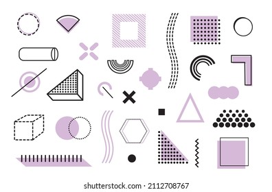 Geometrisches Memphis-Halbtonmuster mit Lavendelelementen. Design für Vintage-Werbung, Plakate, Verkauf. In EPS10. 