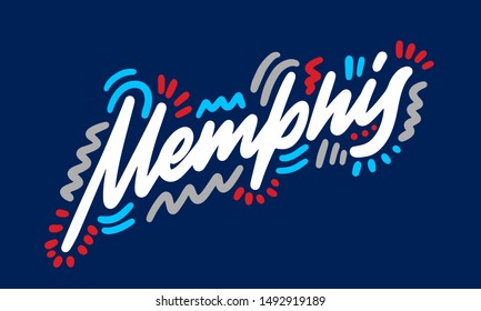 Memphis handwritten city name.Modern Calligraphy Hand Lettering for Printing,background ,logo, for posters, invitations, cards, etc. Typography vector.