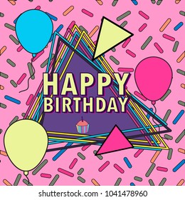 Memphis Happy Birthday Illustration Stock Vector (Royalty Free) 1041478960