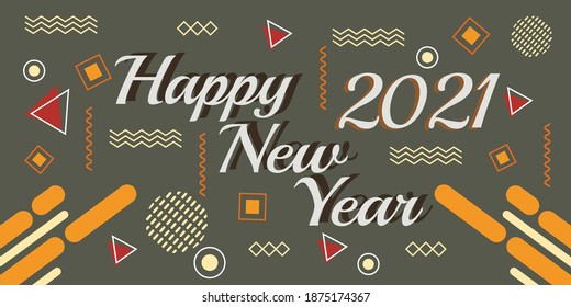 memphis happy new year 2021 retro style color