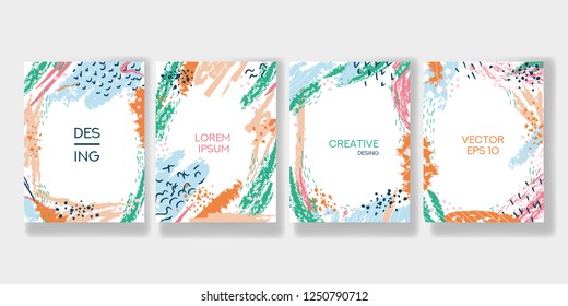 Memphis and hipster style brochure, colorful geometric elements with zigzag pattern, trendy flyer set