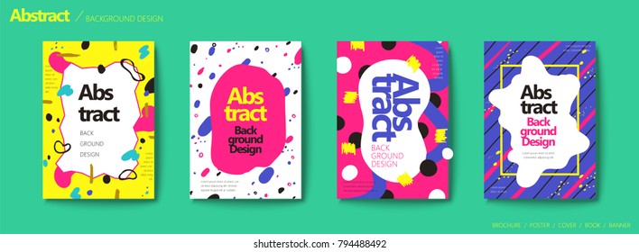 Memphis and hipster style brochure, colorful and trendy geometric element design set