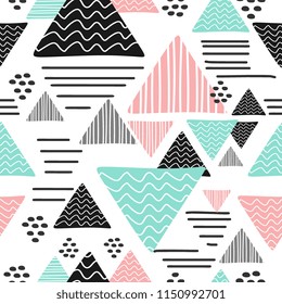 Memphis hipster triangle abstract childish drawing style pattern