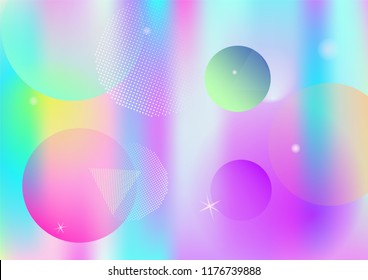 Memphis holographic simple vector background. Horizontal fairy-tale gradient color overlay. Corporate identity geometric minimal holograph pattern. Chaotic funky bauhaus falling memphis wallpaper.