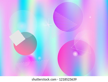 Memphis holographic simple vector background. Gradient hipster horizontal color overlay. Geometric abstract corporate identity holograph pattern. Falling chaotic dreamy memphis wallpaper.