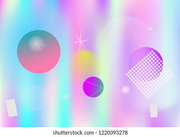 Memphis holographic simple vector background. Gradient fairy-tale horizontal color overlay. Corporate identity geometric minimal holograph pattern. Chaotic bauhaus funky falling memphis wallpaper.