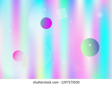 Memphis holographic simple vector background. Gradient fairy-tale horizontal color overlay. Geometric minimal corporate identity holograph pattern. Falling chaotic dreamy memphis wallpaper.