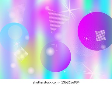 Memphis holographic simple vector background. Horizontal hipster gradient color overlay. Geometric minimal corporate identity holograph pattern. Chaotic dreamy falling memphis wallpaper.