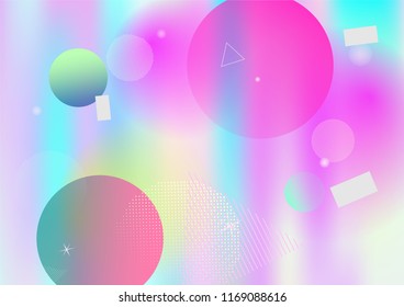 Memphis holographic vector business background. Gradient hipster horizontal color overlay. Geometric abstract corporate identity holograph pattern. Chaotic dreamy falling memphis wallpaper.