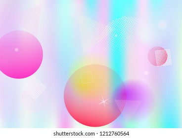 Memphis holographic vector business background. Gradient fairy-tale horizontal color overlay. Geometric minimal corporate identity holograph pattern. Chaotic dreamy falling memphis wallpaper.