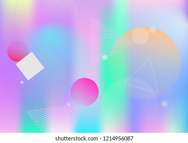 Memphis holographic vector business background. Gradient fairy-tale horizontal color overlay. Minimal corporate identity geometric holograph pattern. Chaotic bauhaus funky falling memphis layout.