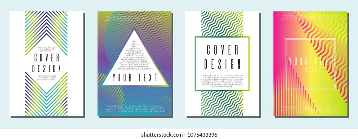 Memphis layout design for your business. Set of sheets A4.  Can be used for poster, brochure, magazine, card, book, flyer, banner, anniversary. Trendy corporate style.