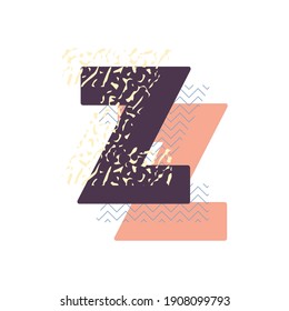 Memphis letter art style with layered texture. Decorative pattern initial letter vector design. Great for advertising,banner,brochure,textile,stationery,print,greeting card,packages,wrapping,etc.