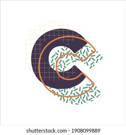 Memphis letter art style with layered texture. Decorative pattern initial letter vector design. Great for advertising,banner,brochure,textile,stationery,print,greeting card,packages,wrapping,etc.