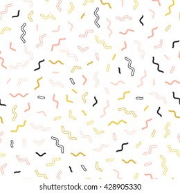 Memphis line seamless pattern. Gold pattern for fashion and wallpaper. Memphis style fabric, fashion, prints. Vector illustration.
