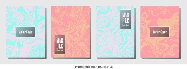 Memphis marble pattern binder cover layout, journal design template vector set. Marble background patterns set for binder design, journal layout template, book cover. Retro vector graphics.
