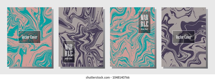 Memphis marble pattern binder cover layout, journal design template vector set. Marble background for binder design, journal layout template, brochure cover. Minimal vector graphics.