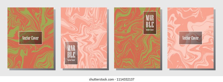Memphis marble pattern binder cover layout, journal design template vector set. Marble background patterns set for binder design, journal layout template, book cover. Vintage vector graphics.