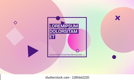 Memphis Minimal Cover Horizontal Vector Template. Bright Gradient Color Overlay, Space Modern Background. Geometric Memphis Design Elements, Music Poster. Abstract Shapes Minimalist Corporate Design