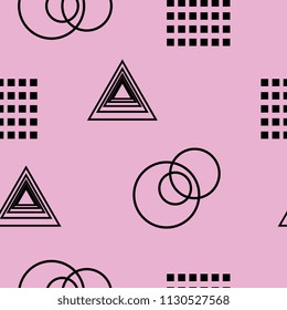 Memphis minimalist seamless pattern. Pink background vector illustration.