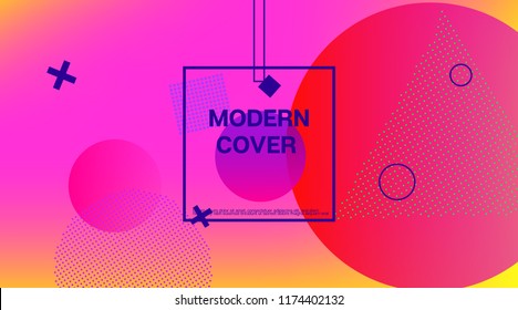 Memphis Modern Minimal Geometric Pattern. Retro Geometric Elements, Minimal Business Cover Template. Memphis Shape Futurist Banner, Corporate Identity. Neon Contemporary Music Party Poster