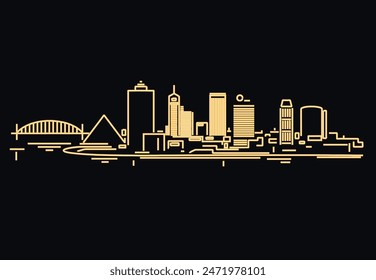 Memphis neon light skyline vector illustration