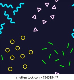 Memphis neon seamless pattern. Neon light banner. Fashion print for design.
