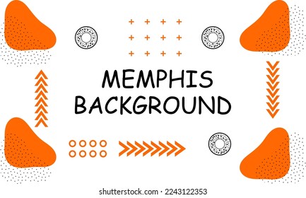 Memphis orange geometric shapes patterns. Funky graphic Fashion 80-90s. Banners, flyers and posters. Template for your project.
