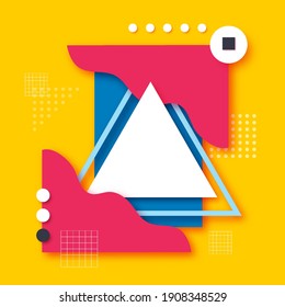 Formas de corte de papel Memphis para afiches, tarjetas, volantes, folletos y diseño web. Pop Art y estilo de los años 80. Pancarta Geométrica De Resumen De Moda. Color vintage.