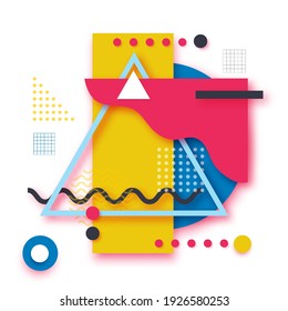 Memphis Paper Cut Formen für Poster, Karte, Flyer, Broschüre und Web-Design. Pop Art und 80er Stil. Trendy Abstract Geometric Banner. Vintage Farbe.