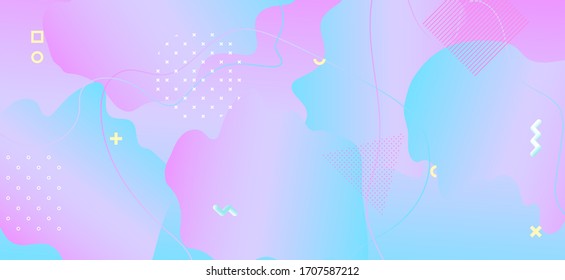 Memphis Pastel Banner. Geometric Liquid Cover. Pink Funky Layout. Minimal Graphic Texture. Abstract Pastel Background. Gradient Child Concept. Blue Vector Template. Memphis Pastel Background. 