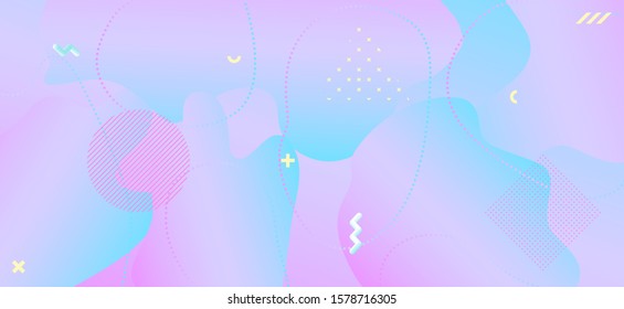 Memphis Pastel Banner. Geometric Wave Design. Blue Funny Journal. Creative Summer Ornament. Abstract Pastel Background. Gradient Child Placard. Pink Graphic Ornament. Memphis Pastel Pattern. 
