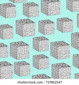 Memphis pattern with 3D geometric,grid,striped and other elements for fashion,textile, wallpapers,wrapping,background and postcards.Hipster vintage 80s-90s pop art Memphis style.Vector illustration.