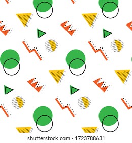 Memphis pattern 80's-90's styles background. Trendy memphis style. Colorful geometric pattern different shapes color style. Cover template design,abstract pattern, hipster fashion. Vector Eps.8