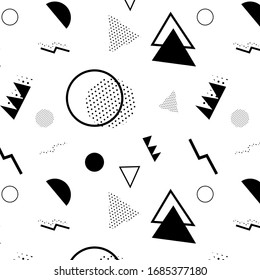 Memphis pattern 80's-90's styles on white background. Trendy memphis style. Black and white geometric pattern different shapes. Cover template design,abstract pattern, hipster fashion. Minimalism